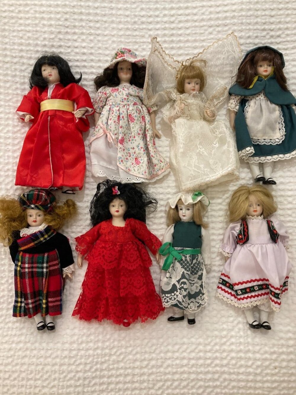 Vintage Hand-Painted Porcelain Doll Lot of 8 - Fine Bisque International Costume